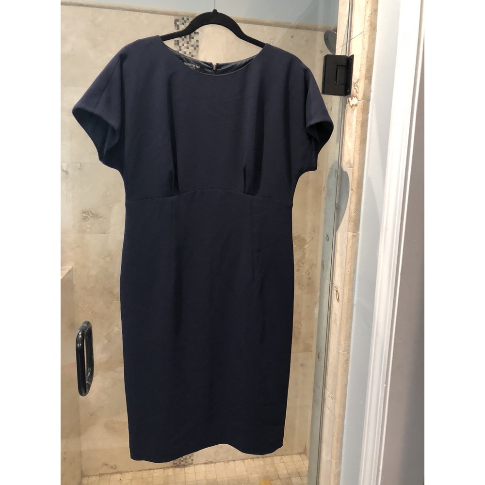 LAFAYETTE 148 New York Navy Blue Marion Finesse Crepe Stretch Sheath Dress 8